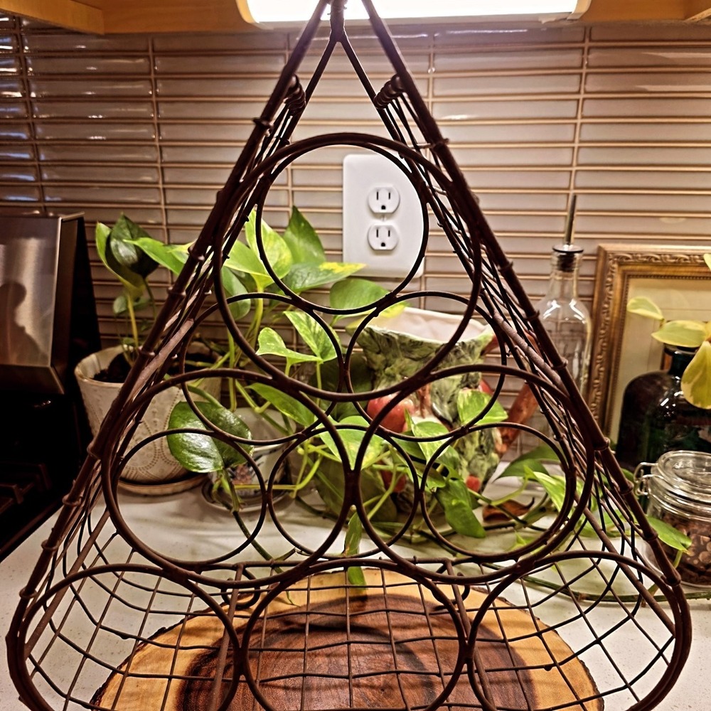 VTG Brown Metal‎ Triangle Countertop Wine Rack Holder for 6 Bottles